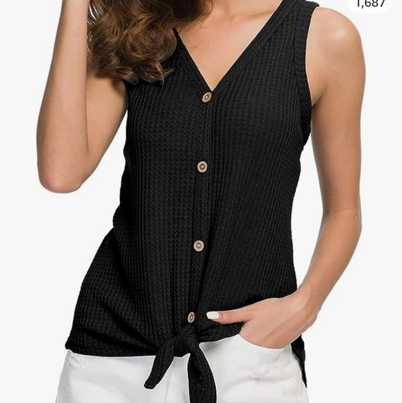 iwollence Tops - Loose Henley Blouse Sleeveless Button Down T Shirts Tie Front